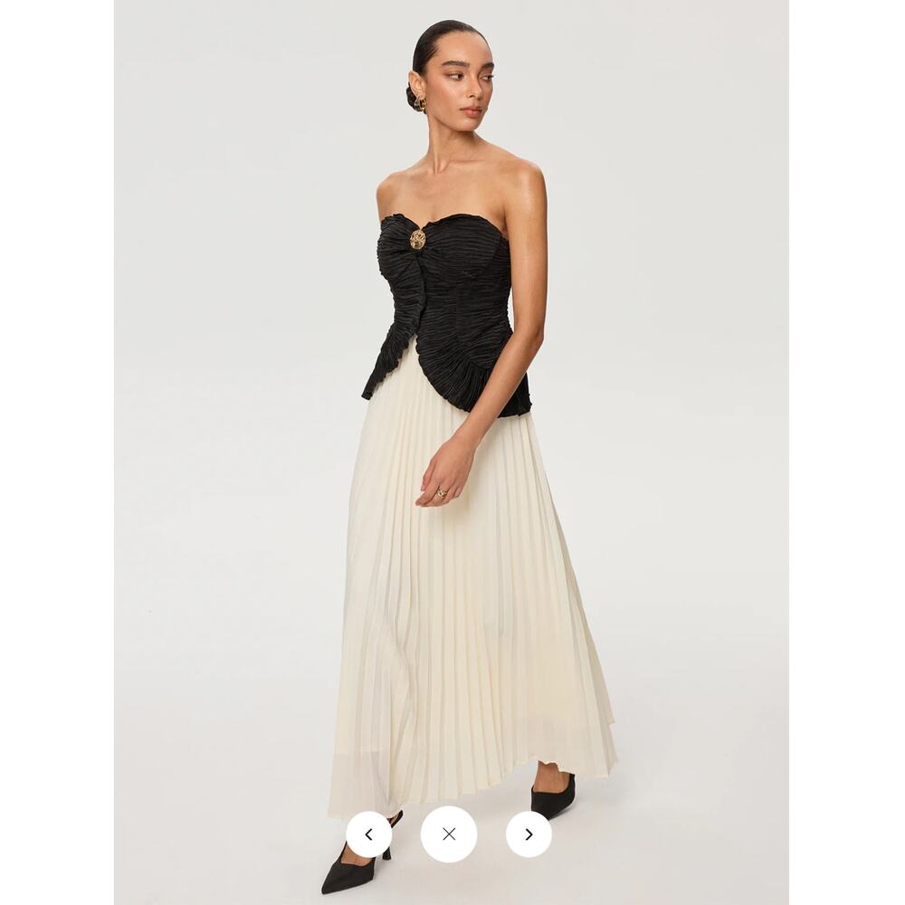 NWT Commense Color-Block Strapless Pleated Chiffon Maxi Dres Sz L - Picture 2 of 5